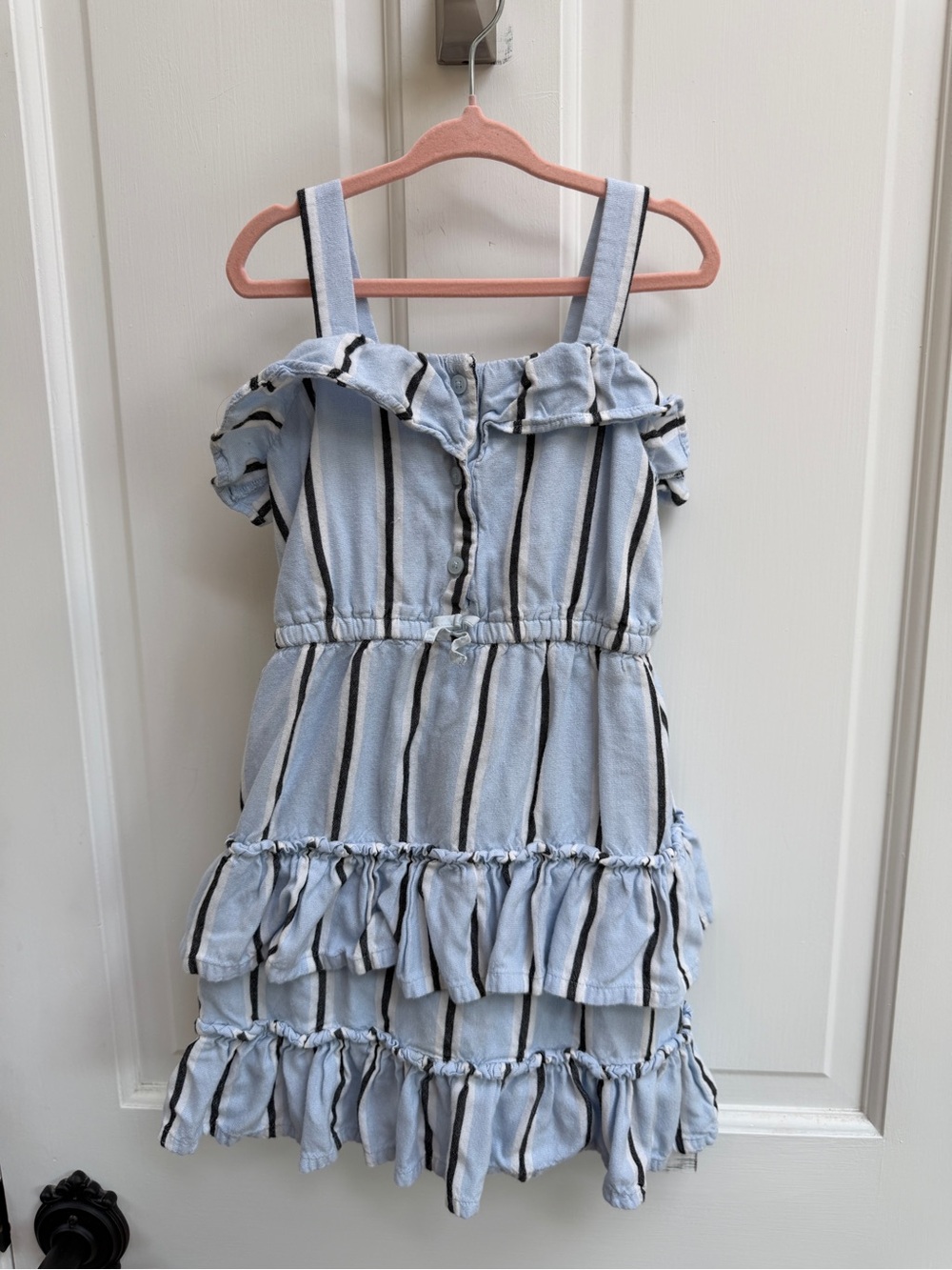 Janie and Jack Girls 5 Light Blue Striped Ruffle Sundress Sleeveless Dress Summe